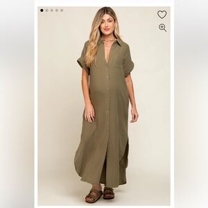 Women’s Olive Button Down Maternity Midi Dress Size Large